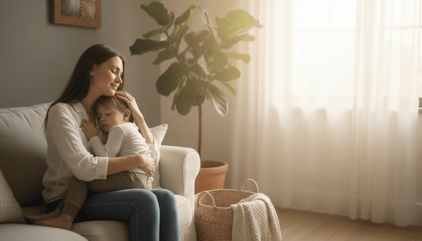 Mother and daughter hanging a framed beach photo print together